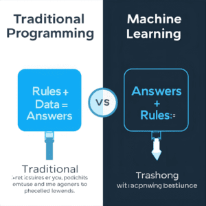 In traditional coding, you write the rules. In ML, the computer figures out the rules by looking at the data