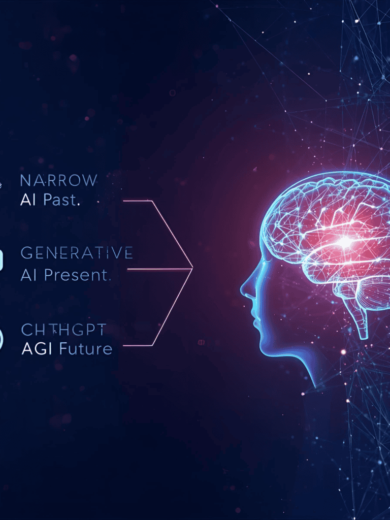Digital artwork of a human head with neural network and brain illustration, highlighting AI development stages.