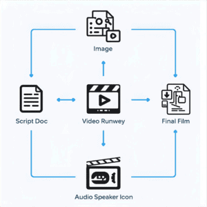 Video production process and step-by-step stages diagram.